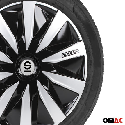 Radkappen Radzierblenden Sparco Lazio 16" Zoll Abdeckung Set Schwarz Silber 4x