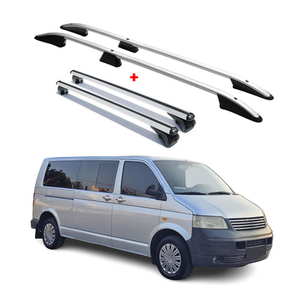 Dachreling + Dachträger für VW T5 T6 T6.1 Transporter L2 Langer RS Alu Silber 4x