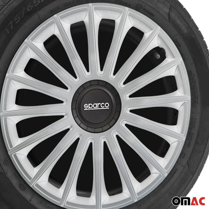 Radkappen Radzierblenden Sparco Treviso 15" Zoll Auto Abdeckung Set Silber 4x