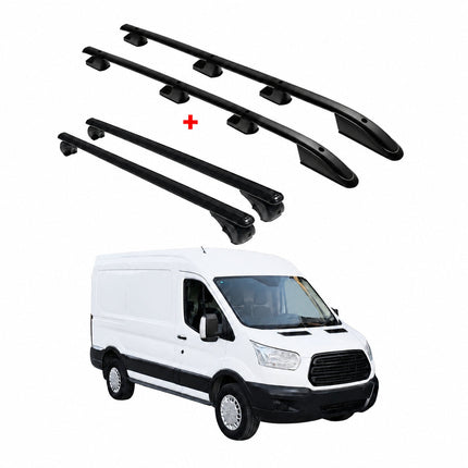 Dachreling + Dachträger für Ford Transit 2015-2026 L2 Mitte RS Alu Schwarz 4x