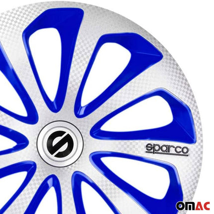 Radkappen Radzierblenden Sparco Sicilia 15" Zoll Abdeckung Silber Blau Carbon 4x