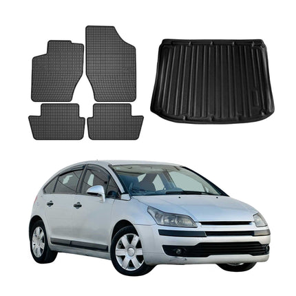Fußmatten & Kofferraumwanne Set für Citroen C4 Schrägheck 2004-2010 Gummi 5x