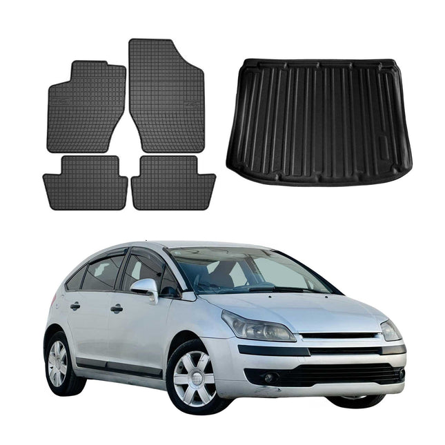Fußmatten & Kofferraumwanne Set für Citroen C4 Schrägheck 2004-2010 Gummi 5x