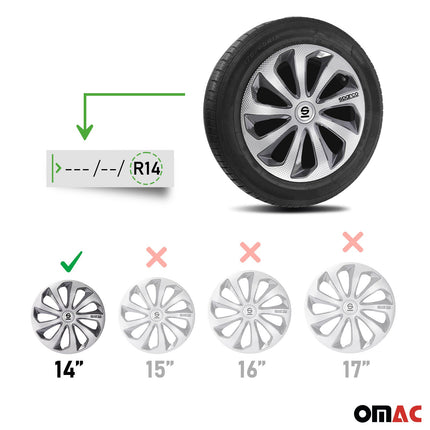 Radkappen Radzierblenden Sparco Sicilia 14" Zoll Abdeckung Silber Carbon Grau 4x