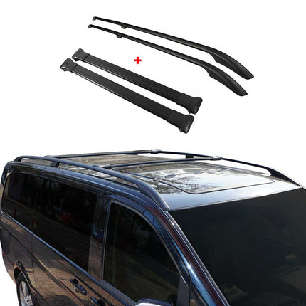 Dachreling + Dachträger SET für VW Caddy 2015-2020 Kurzer Aluminium Schwarz 4tlg
