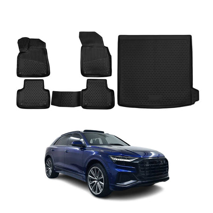 Fußmatten & Kofferraumwanne Set für Audi Q8 4MN 2018-2026 Gummi TPE Schwarz 5x
