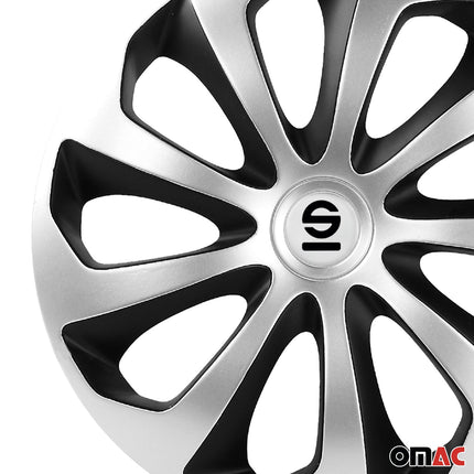 Radkappen Radzierblenden Sparco Sicilia 14" Zoll Abdeckung Set Silber Schwarz 4x