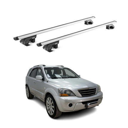 Dachträger Grundtäger für Kia Sorento 2002-2009 90kg Aluminium Silber 2 tlg ABE
