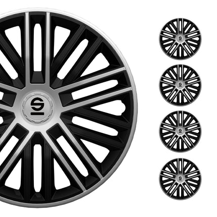 Radkappen Radzierblenden Sparco Bergamo 15" Zoll Abdeckung Set Schwarz Silber 4x