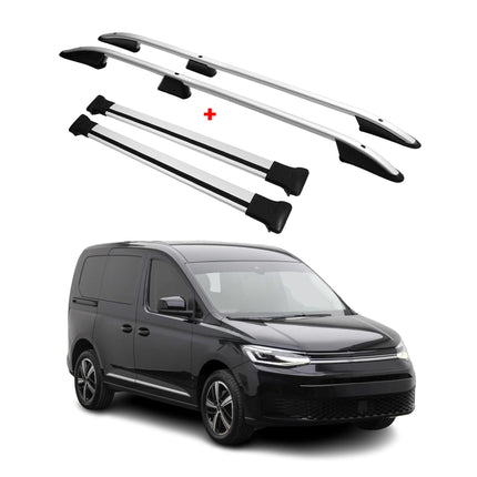 Dachreling + Dachträger SET für VW Caddy 2020-2026 Aluminium Silber 4x