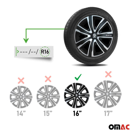 Radkappen Radzierblenden Sparco Palermo 16" Zoll Auto Abdeckung Set Schwarz 4x