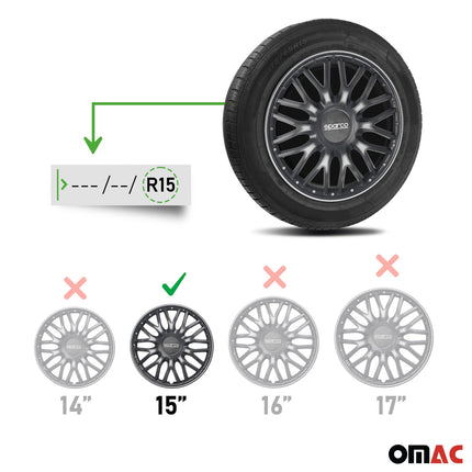Radkappen Radzierblenden Sparco Roma 15" Zoll Auto Abdeckung Set Grau 4 Stück