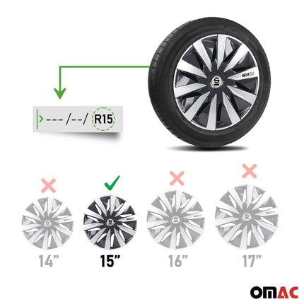 Radkappen Radzierblenden Sparco Lazio 15" Zoll Auto Abdeckung Set Grau Silber 4x