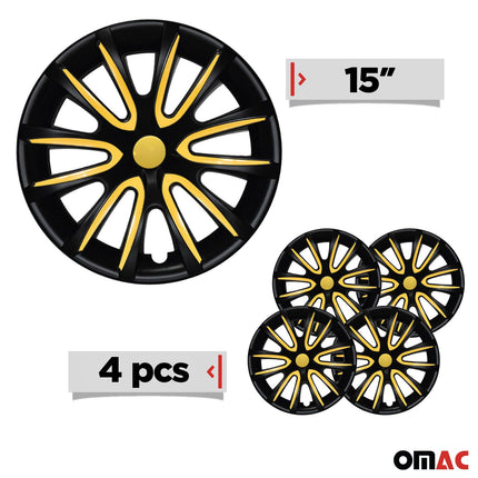 4x Radkappen Radzierblenden Radblenden 15" Zoll Stahlfelgen Matt Schwarz Gelb