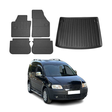 Fußmatten & Kofferraumwanne Set für VW Caddy 2004-2010 Gummi TPE Schwarz 5x