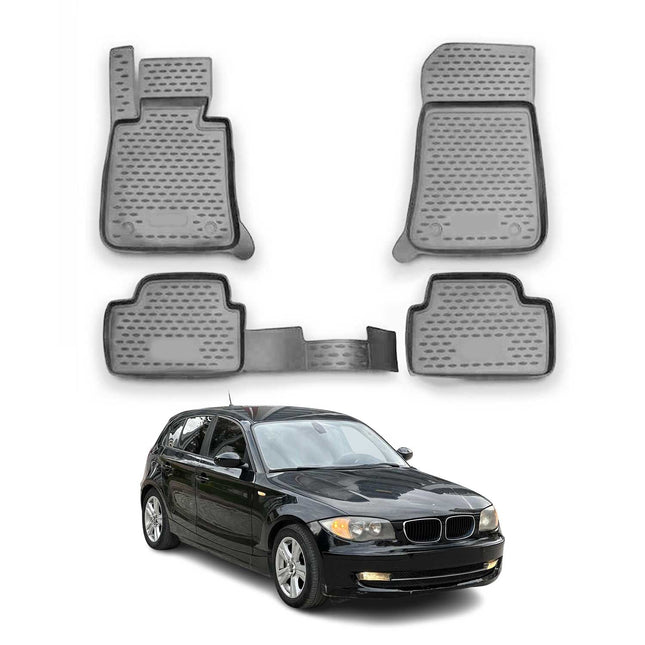OMAC Gummimatten Fußmatten für BMW 1er E87 2004-2013 TPE Automatten Grau 4x