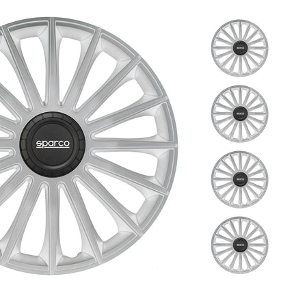 Radkappen Radzierblenden Sparco Treviso 15" Zoll Auto Abdeckung Set Silber 4x