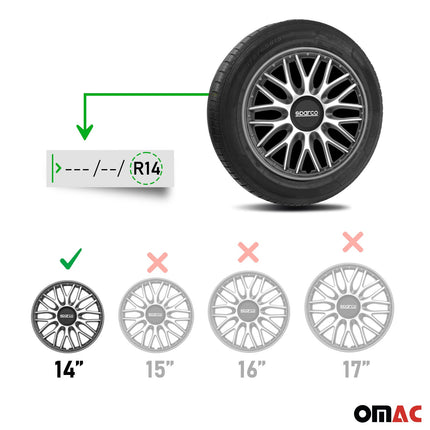 Radkappen Radzierblenden Sparco Roma 14" Zoll Auto Abdeckung Set Silber Grau 4x