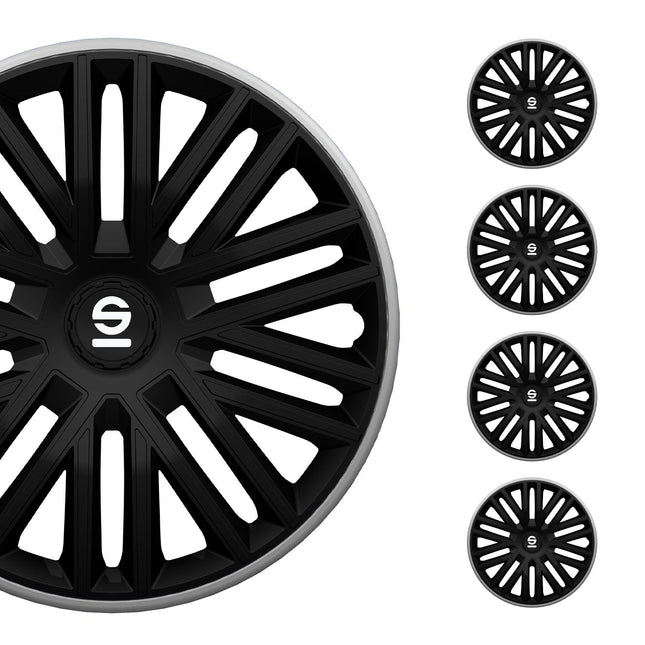 Radkappen Radzierblenden Sparco Bergamo 15" Zoll Abdeckung Set Schwarz Grau 4x