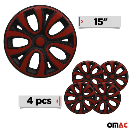 4x Radblenden Radzierblenden Radkappen 15" Zoll Stahlfelgen Schwarz-Rot