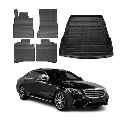 Fußmatten & Kofferraumwanne Set für Mercedes S Klasse W222 2014-2020 Gummi 5x