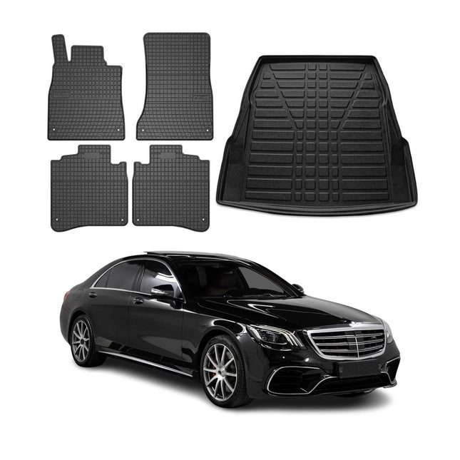 Fußmatten & Kofferraumwanne Set für Mercedes S Klasse W222 2014-2020 Gummi 5x