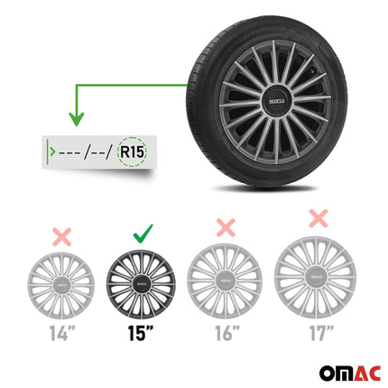 Radkappen Radzierblenden Sparco Treviso 15" Zoll Abdeckung Set Grau Silber 4x