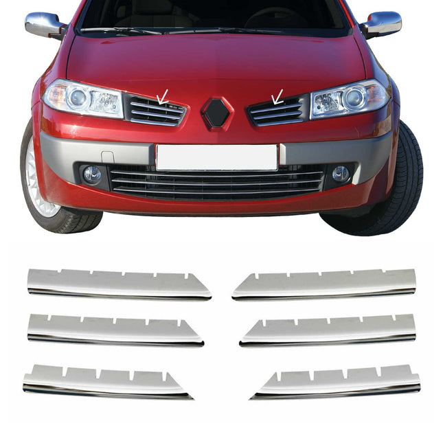 Kühlergrill Leisten Grillleisten für Renault Megane 2002-2006 Edelstahl Chrom 6x