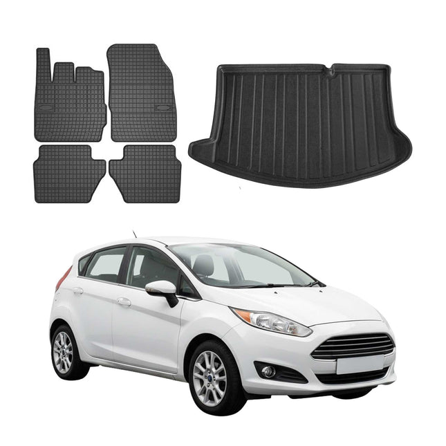 Fußmatten & Kofferraumwanne Set für Ford Fiesta Schrägheck 2008-2017 Gummi 5x