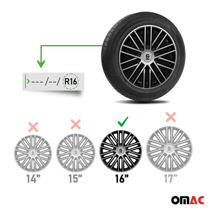 Radkappen Radzierblenden Sparco Bergamo 16" Zoll Abdeckung Set Silber Schwarz 4x