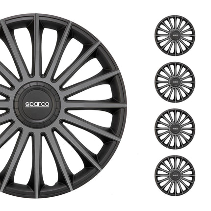 Radkappen Radzierblenden Sparco Treviso 16" Zoll Abdeckung Set Schwarz Grau 4x