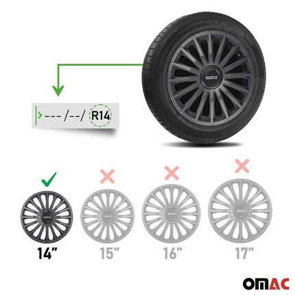 Radkappen Radzierblenden Sparco Treviso 14" Zoll Auto Abdeckung Set Grau 4x