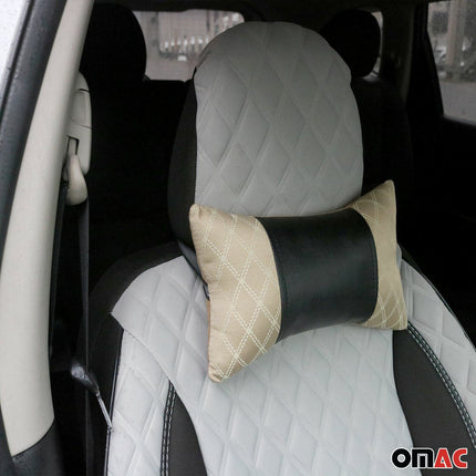 KFZ Auto Kopfstütze Sitzkissen Nackenstütze Textil & Leder Beige Schwarz 8x30 cm