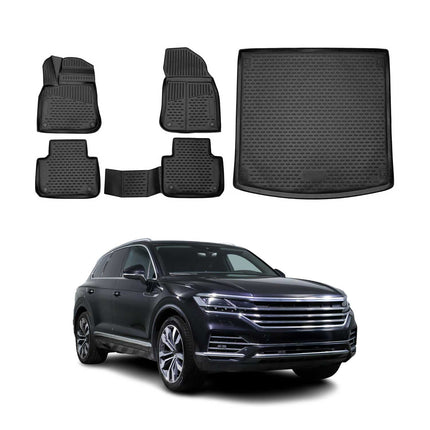 Fußmatten & Kofferraumwanne Set für VW Touareg 2018-2026 Gummi TPE Schwarz 5x