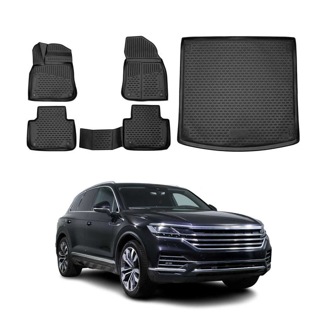Fußmatten & Kofferraumwanne Set für VW Touareg 2018-2026 Gummi TPE Schwarz 5x