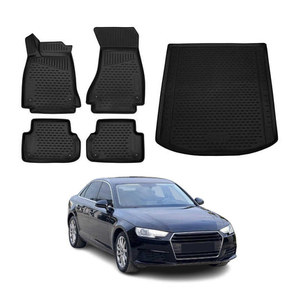 Fußmatten & Kofferraumwanne Set für Audi A4 S4 B9 Limo 2016-2025 Gummi Schwarz