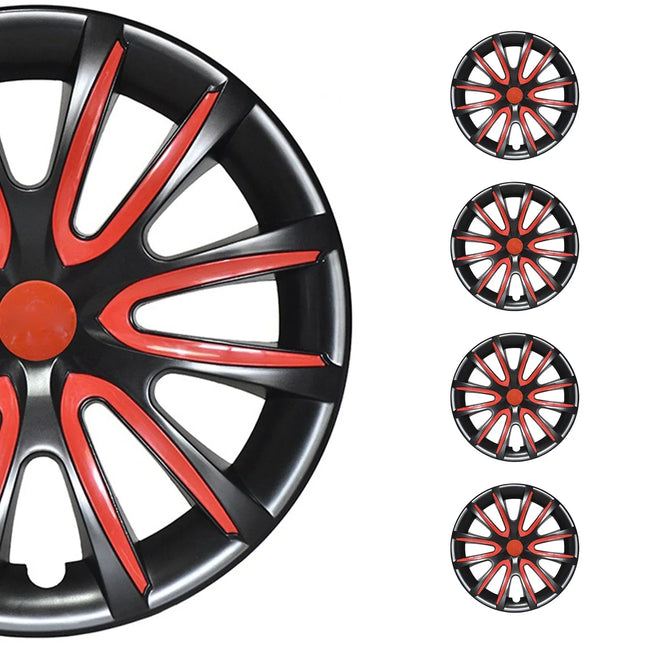 4x 14" Radkappen Radzierblenden Radblenden für VW Audi Skoda ABS Schwarz Rot