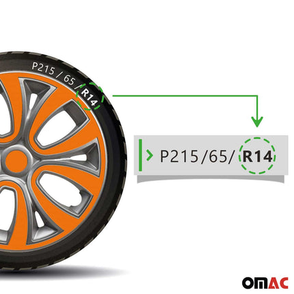 4x Radblenden Radkappen Radzierblenden für 14" Zoll Stahlfelgen Silber Orange