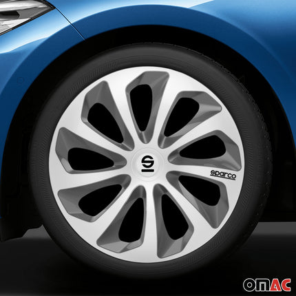 Radkappen Radzierblenden Sparco Sicilia 14" Zoll Abdeckung Set Silber Grau 4x