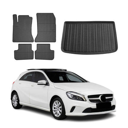 Fußmatten & Kofferraumwanne Set für Mercedes A Klasse W176 2012-2018 Gummi 5x