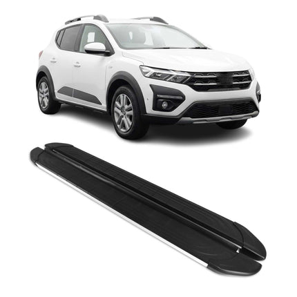 Seitenschweller Trittbretter für Dacia Sandero Stepway 2021-26 Schwarz Gray Alu