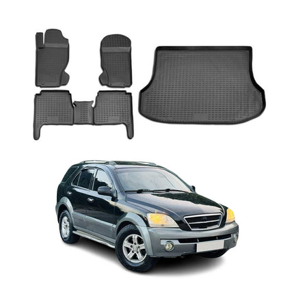 Fußmatten & Kofferraumwanne Set für Kia Sorento 2003-2009 Gummi TPE Schwarz 5x