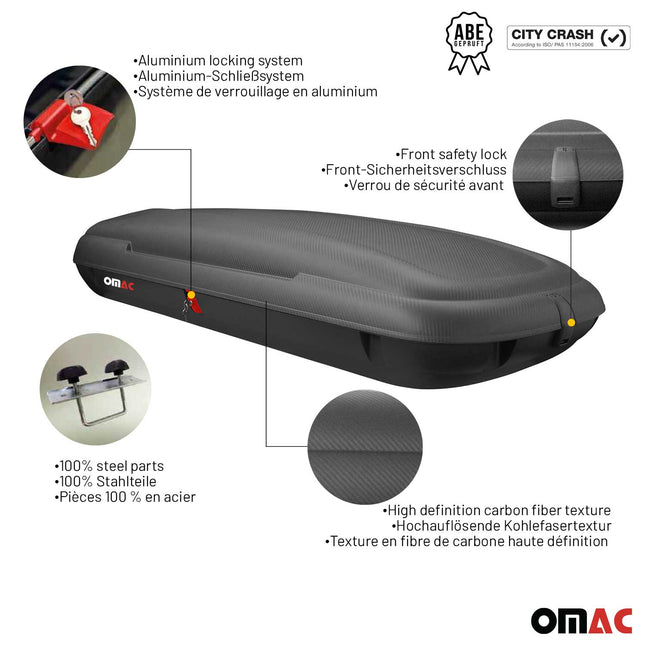OMAC Dachbox Dachkoffer Gepäckbox 480 Liter Carbonlook Abschließbar Autobox