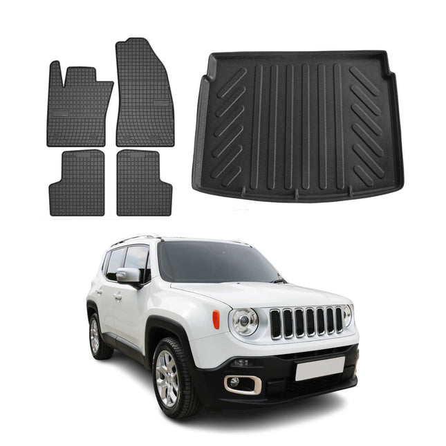Fußmatten & Kofferraumwanne Set für Fiat 500X 2014-2024 Gummi TPE Schwarz 5x