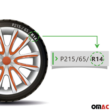 4x Radblenden Radkappen Radzierblenden für 14" Zoll Stahlfelgen Grau Orange