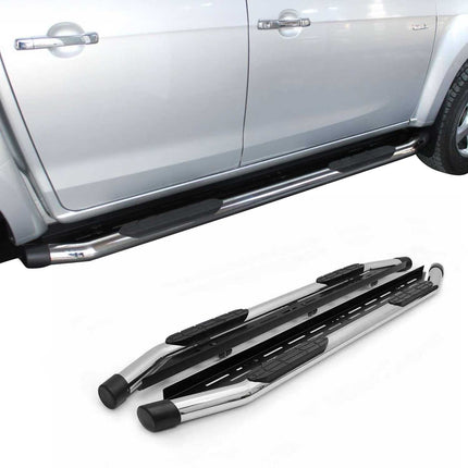 Edelstahl Trittbretter Schwellerrohre für Toyota Hilux DoubleCab 2005-15 Silber