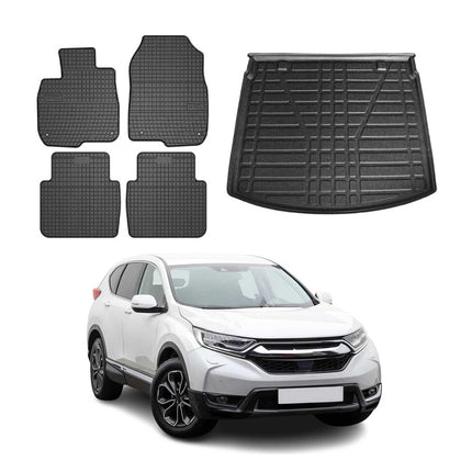 Fußmatten & Kofferraumwanne Set für Honda CR-V 2016-2025 Gummi Schwarz TPE 5x