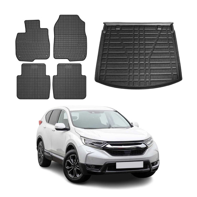 Fußmatten & Kofferraumwanne Set für Honda CR-V 2016-2025 Gummi Schwarz TPE 5x
