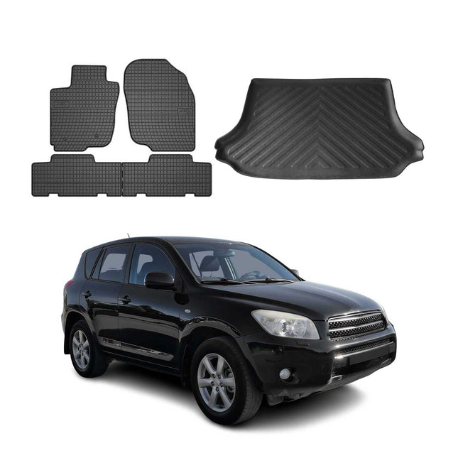 Fußmatten & Kofferraumwanne Set für Toyota RAV4 2006-2012 Gummi TPE Schwarz 5x