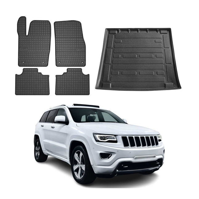 Fußmatten & Kofferraumwanne Set für Jeep Grand Cherokee 2016-2022 Gummi 5x